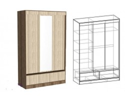 Светлана Шкаф-купе 3-х створчатый с ящиками 1500 с 1 зеркалом