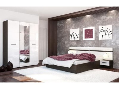 Спальня модульная Ненси компоновка 1 венге белый глянец Спальня модульная Ненси компоновка 1 венге белый глянец
