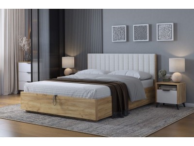 Кровать с подъемным механизмом Юлия 160х200 см (дуб крафт золотой/белый (плюш))