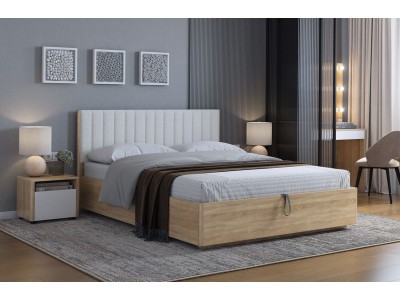 Кровать с подъемным механизмом Юлия 140х200 см (дуб сонома/белый (плюш))