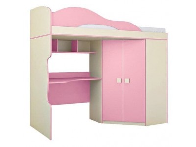 Кровать-чердак со шкафом Радуга