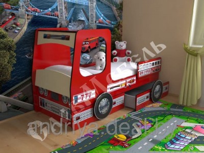 Кровать Пожарная машина с двумя ящиками 1900