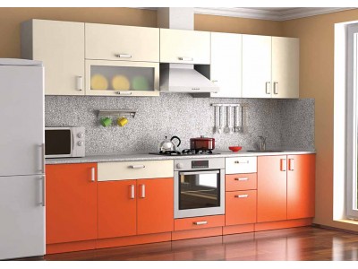 Кухня Оранжевый/Ваниль глянец