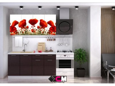 Кухня с фотопечатью Маки 1,6 м