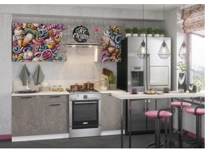 Кухня Олива бетон с фотопечатью 2,1 метра