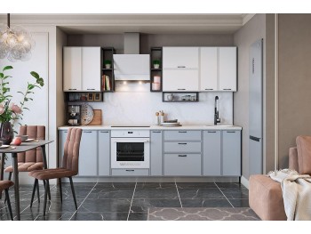 Кухонный гарнитур №3 Монако 280 см (белый матовый/сизый матовый)