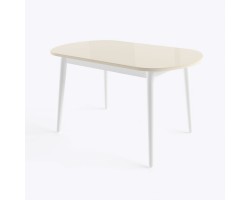 БЕЙЗ МХ Стол раздвижной со стеклом 130(160)Х80 см, Кремовый/Белый