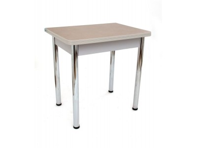 Стол обеденный ЛС-831 (столешница кожа Золото/ноги Хром/кромка+царги серый)