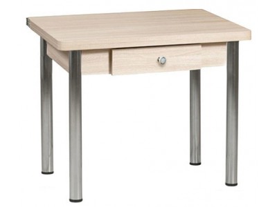 Стол обеденный ЛС-831 с ящиком (ЛДСП/Ясень шимо светлый/ ноги Хром)
