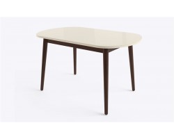 БЕЙЗ МХ Стол раздвижной со стеклом 130(160)Х80 см, Кремовый/Темное дерево