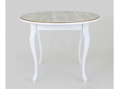 Стол обеденный "1000-D" (круглый/ матовый + патина золото) Белый