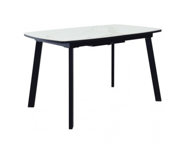 Стол "Валенсия" (1300*(1700)*800 / керамика Greys white / ЛДСП Черный / Черный матовый Муар)