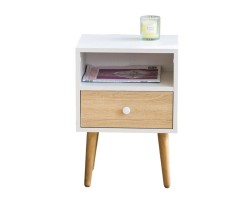 Тумба прикроватная Komo-1 (380х306х520 мм, ЛДСП Белый/Сонома 16 мм, ножки береза)