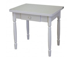 Стол обеденный ЛС-831 с ящиком (Лен 1312/ ноги Белые точеные/кромка+царги белый)