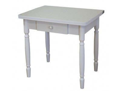 Стол обеденный ЛС-831 с ящиком (Лен 1312/ ноги Белые точеные/кромка+царги белый)