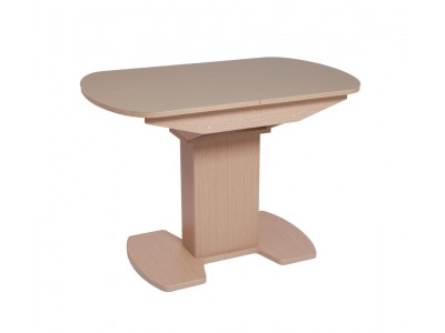 Стол "Корсика 110 " (110/141,5 х 70/стекло MATTE каппучино/пленка Дуб выбеленный/ЛДСП Дуб выбеленный)