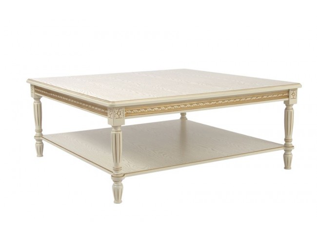 Стол журнальный "Луиджи-16" (слоновая кость 1013/патина золото / 110х110хН45)