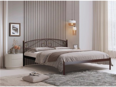 Кровать двуспальная Флоренция (140х200/металлическое основание / Коричневый бархат)