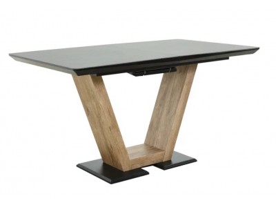 Стол "Торонто" Glass (140 (171,50)х80/стекло черное/пленка черный/ПВХ2: ель умбра 640/каркас: черный мат.)