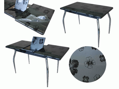 Стол НАДИА 3D (черные цветы)