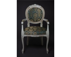 Кресло "Милорд-12" (1013+патина золото/ткань Андрис бирюза Вензель) слоновая кость)
