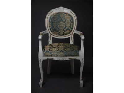 Кресло "Милорд-12" (1013+патина золото/ткань Андрис бирюза Вензель) слоновая кость)