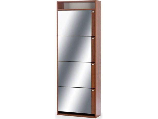 Обувница Комфорт К-4S (Темный Орех/Зеркало)