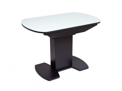 Стол "Корсика 110 " (110/141,5 х 70/стекло MATTE белое/пленка Черный мат. шагр./ЛДСП Черный)