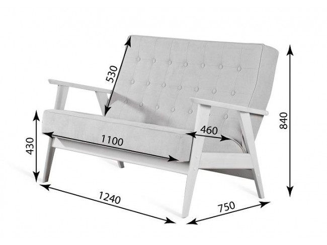 Диван двухместный РЕТРО (беленый дуб / 02 - светло-серый)