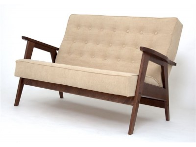 Диван двухместный РЕТРО (темный тон / RS 03 - бежевый)