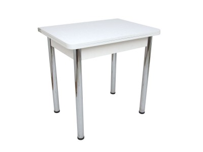 Стол обеденный ЛС-831 (столешница Роза белая/кромка + царги белые/ноги Хром)