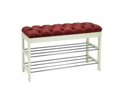 Банкетка "Грейс" (Дуб шампань, ткань бордовая, каретная стяжка) Вис