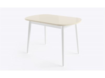 БЕЙЗ МХ Стол раздвижной со стеклом 110(140)Х70 см, Кремовый/Белый