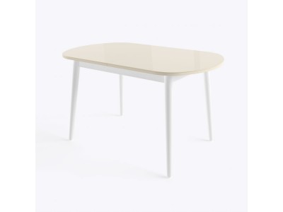 БЕЙЗ МХ Стол раздвижной со стеклом 130(160)Х80 см, Кремовый/Белый