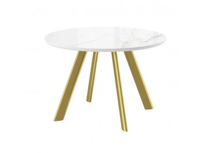 Cтол с керамическим покрытием RONDY-116 (beldia bianco gloss premium cer/золото) D116