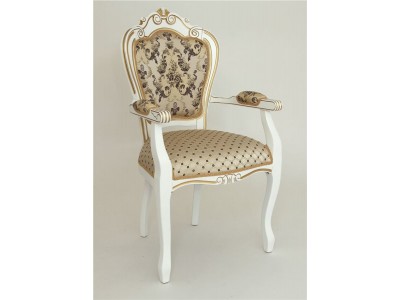 Кресло "КАРДИНАЛ" п/м (Белый матовый/ткань CREAM 110+109) патина золото