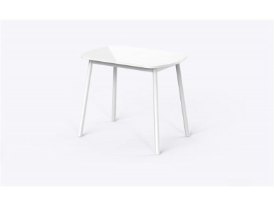 РАУНД Стол раздвижной со стеклом 94(124)х64, Белый/Белый