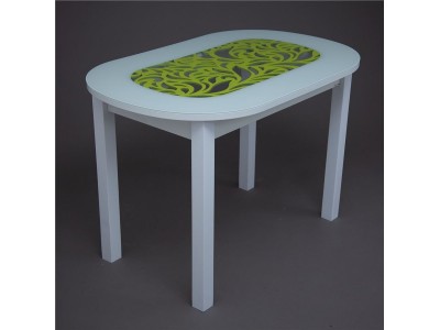 Стол овальный "Ажур-овал" (Р-3 Лайм/ЛДСП белый/Кромка белая 1*26/ ноги квадро Белый)