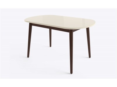 БЕЙЗ МХ Стол раздвижной со стеклом 130(160)Х80 см, Кремовый/Темное дерево