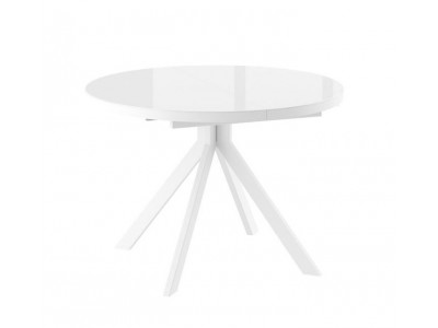 Стол круглый раздвижной со стеклом "RONDO-110" (Белый оптивайт/Белый) 110(145),