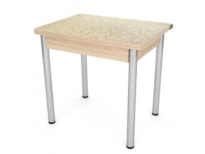 Стол обеденный ЛС-831 (пластик 3042 Семолина беж/ ноги Хром/кромка+подстолье дуб бел.)