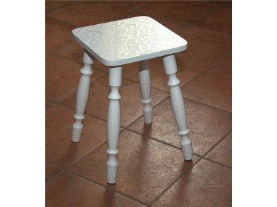 Табурет на деревянных ногах (Белые цветы (лоза) 2553) Белый